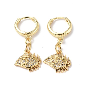 Clear Cubic Zirconia Eye Dangle Hoop Earrings, Rack Plating Brass Jewelry for Women, Golden, 30mm, Pin: 1mm