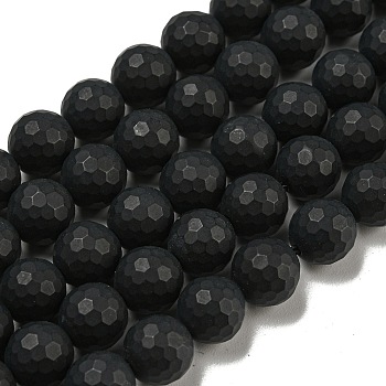 Natural Black Onyx Beads Strands, Faceted Round, Dyed & Heated, Frosted, 8mm, Hole: 1mm, about 49pcs/strand, 15.1 inch