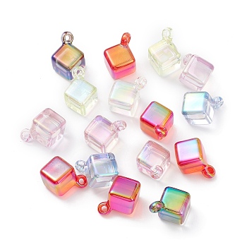 Transparent Acrylic Pendant with AB Color Plated, Cube, Mixed Color, 26x20x18mm, Hole: 2.5mm