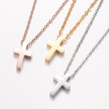 304 Stainless Steel Pendant Necklaces, with Lobster Clasps, Cross, Mixed Color, 18.11 inch(46cm)
