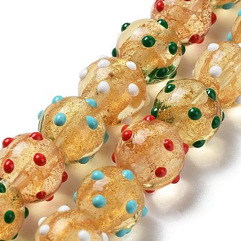 Handmade Bumpy Lampwork Beads Strands, with Gold Powder, Enamel Style, Round, Colorful, 12mm, Hole: 2.2mm, about 30pcs/strand, 12.91''(32.8cm)