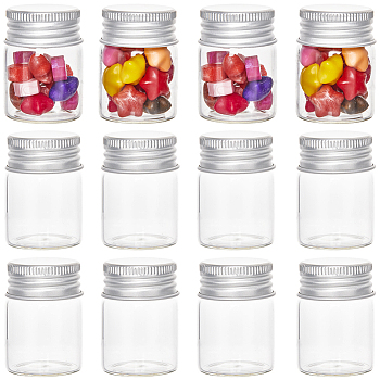 30Pcs Clear Glass Bottles Bead Containers, Screw Top Bead Storage Tubes with Aluminum Cap, Column, Silver, 3x4cm, Capacity: 15ml(0.51fl. oz)