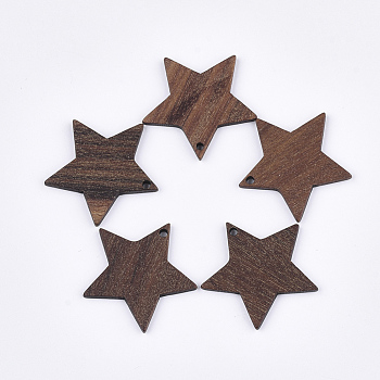 Walnut Wood Pendants, Star, Saddle Brown, 26.5~27x28.5x2.5~3mm, Hole: 1.6mm