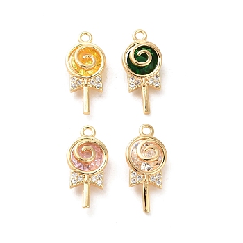 Glass Pendants, with Brass Findings, Lollipop, Real 18K Gold Plated, 18x8x4.5mm, Hole: 1.4mm