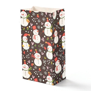 Christmas Theme Rectangle Paper Bags, No Handle, for Gift & Food Package, Snowman Pattern, 12x7.5x23cm