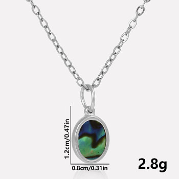 304 Stainless Steel Pave Natural Paua Shell Geometric Oval Pendant Necklaces, Stainless Steel Color, Pendant: 1.2x0.8cm