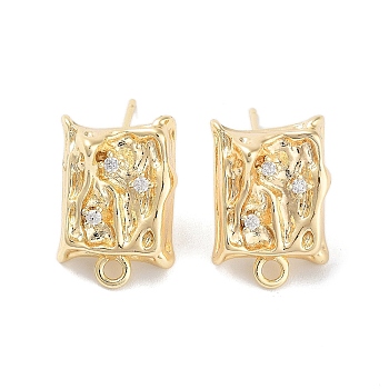 Brass Micro Pave Cubic Zirconia Stud Earring Findings, Rectangle, Real 18K Gold Plated, 17.5x12.5mm, Hole: 1.8mm, Pin: 0.8mm
