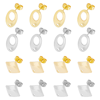 304 Stainless Steel Stud Earring Findings, with Ear Nuts, Oval & Rhombus, Golden & Stainless Steel Color, 80pcs/box