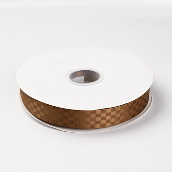 Polyester Ribbons, Grid Pattern, for DIY Gift Packing, Saddle Brown, 1 inch(26mm), about 100 yard/roll(91.44m/roll)
