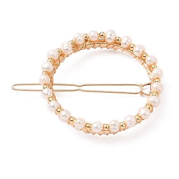 Alloy Claw Hair Clips, with Natural Cultured Freshwater Pearl Beads, Rings Shape, Cadmium Free & Lead Free, Golden, 47.5mm