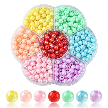 490Pcs 7 Style Opaque Acrylic Beads, AB Color Plated, Round, Mixed Color, 6x5mm, Hole: 1.8mm, about 70pcs/color