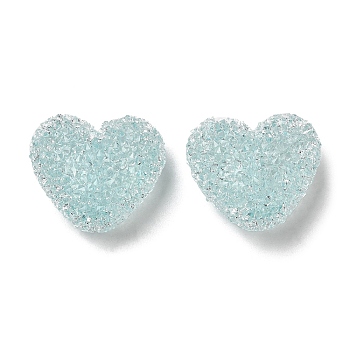Resin Beads, with Rhinestone, Drusy Heart, Pale Turquoise, 17x19x10.5mm, Hole: 1.6mm