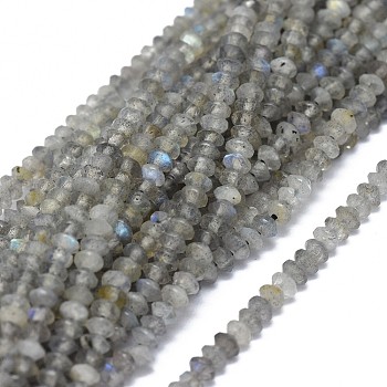 Natural Labradorite Beads Strands, Faceted, Rondelle, 2.5~3.5x1.5mm, Hole: 0.6mm, about 90pcs/strand, 15.35(39cm)