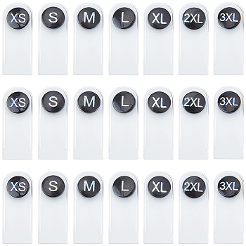 210Pcs 7 Styles Plastic Clothing Size Labels, Black, 35x14x5mm, 30pcs/style