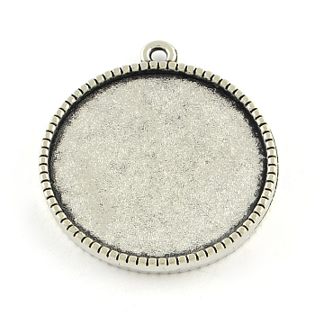Tibetan Style Alloy Pendant Cabochon Settings, Double-sided Tray, Flat Round, Cadmium Free & Lead Free, Antique Silver, Tray: 10mm, 16x12.5x3mm, Hole: 2mm, about 1200pcs/1000g