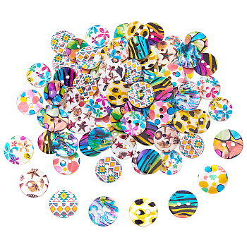 Elite 8 Colors 2-Hole Freshwater Shell Buttons, Flat Round, Mixed Color, 14x2mm, Hole: 2mm, 10pcs/color