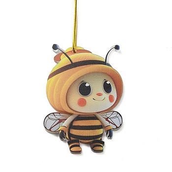 Cute Bees Acrylic Pendant Decoration, Nylon Cord for Car Backpack Home Hanging Ornaments, Gold, 320mm