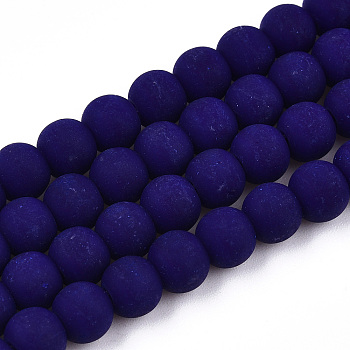 Opaque Glass Beads Strands, Frosted, Round, Dark Blue, 6~6.5mm, Hole: 1.4mm, about 67~70pcs/strand, 14.76 inch~15.16 inch(37.5~38.5cm)