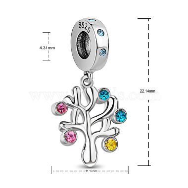 TINYSAND Rhodium Plated 925 Sterling Silver Cubic Zirconia Happiness Tree European Dangle Charms(TS-P-075)-2