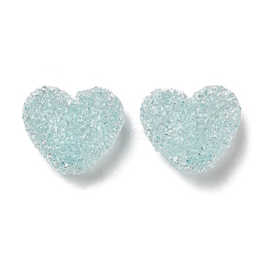 Pale Turquoise Heart Resin+Rhinestone Beads
