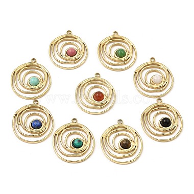 Real 24K Gold Plated Ring Mixed Stone Pendants