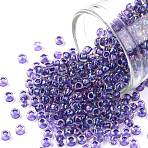 TOHO 8/0 Round Beads, Japanese Seed Beads, (181) Inside Color AB Crystal/Purple Lined, 3mm, Hole: 1mm, about 1110pcs/50g(SEED-XTR08-0181)