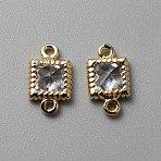 Brass Pave Clear Cubic Zirconia Connector Charms, Geometric Links, Golden, Square, 9x5x2.5mm, Hole: 0.8mm(KK-WH0062-71A-G)