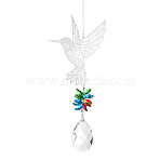 Teardrop Glass Hanging Suncatcher Pendant Decoration, Crystal Ceiling Chandelier Ball Prism Pendants, with Stainless Steel Findings, Bird, 350x91mm, pendant: 50x34mm, bird: 100mm(DJEW-PW0008-03)