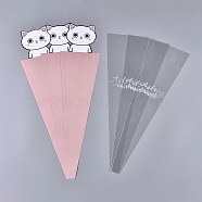 Plastic Gift Bags, Single Flower Packaging Bags, Flower Bouquet Bag, with Paper Cards & Cattoon Pattern, for Children's Day, Cat Pattern, 50cm, 20pcs/bag(ABAG-F003-04C)