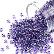 TOHO Round Seed Beads, Japanese Seed Beads, (181) Inside Color AB Crystal/Purple Lined, 8/0, 3mm, Hole: 1mm, about 1110pcs/50g(SEED-XTR08-0181)