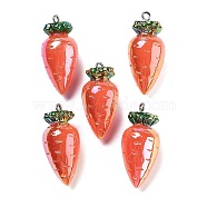 AB Color Resin Pendants, Vegetable Charms with Platinum Plated Iron Loops, Carrot, 34~37x15~16mm, Hole: 2mm(RESI-C051-03A-P)