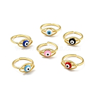 Enamel Horse Eye Open Cuff Ring, Gold Plated Brass Jewelry for Women, Cadmium Free & Lead Free, Mixed Color, US Size 7 1/2(17.7mm)(RJEW-G259-04G)