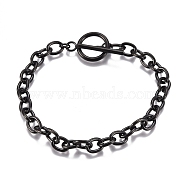 Unisex 304 Stainless Steel Cable Chain Bracelets, with Toggle Clasps, Electrophoresis Black, 7-5/8 inch(19.4cm), 5mm(X-BJEW-P245-39B)