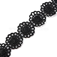 Polyester Lace Trim, Embroidery Ancient Hanfu Lace Ribbon, Flower, Black, 5/8 inch(15mm)(OCOR-WH0067-31)