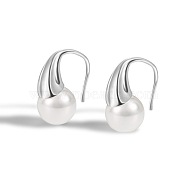 Teardrop Rhodium Plated 925 Sterling Silver Shell Pearl Dangle Earrings for Women, Platinum, 16x8mm(EJEW-Q804-05P)