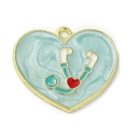 Medical Theme Alloy Enamel Pendants, Golden, Heart Charm, Stethoscope, 21.5x25x1.5mm, Hole: 1.5mm(ENAM-U000-02B-02)