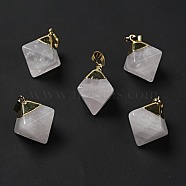 Natural Quartz Crystal Pendants, with Golden Tone Brass Findings, Rhoumbus, 24~26x21~23x16~17mm, Hole: 4.5x8mm(G-P474-03G-07)