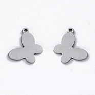 304 Stainless Steel Pendants, Laser Cut, Butterfly, Stainless Steel Color, 13x17x1mm, Hole: 1.4mm(STAS-N092-101)