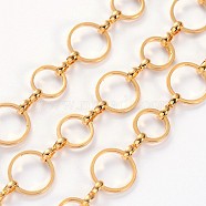Brass Chains, Unwelded, with Spool,  Golden,  about 8 and 10mm in diameter,  1mm thick, about 32.8 Feet(10m)/roll(CHR024-CK142-NFG)