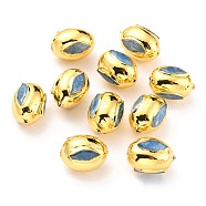 Natural Quartz Beads, with Golden Brass Edge, Dyed, Oval, Sky Blue, 15.5~16x11.5~12mm, Hole: 0.8mm(G-B011-08G-C)