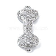 Rack Plating Brass Micro Pave Clear Cubic Zirconia Bone Connector Charms, Long-Lasting Plated, Cadmium Free & Lead Free, Platinum, 19.5x8.5x2.5mm, Hole: 1.4mm(KK-A234-059P)