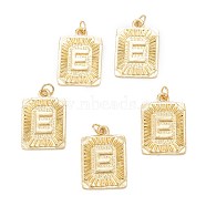Brass Pendants, with Jump Ring, Long-Lasting Plated, Cadmium Free & Nickel Free & Lead Free, Rectangle with Alphabet, Real 18K Gold Plated, Letter.E, 23.5x16x2mm, Jump Ring: 5x0.7mm, 3.6mm Inner Diameter(KK-J279-58G-E)