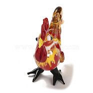 Handmade Lampwork 3D Animal Ornaments, for Home Office Desktop Decoration, Rooster, 68x30x55mm(LAMP-H064-01A)