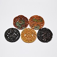 Mixed Style Natural Henan Jade Big Pendants, Carved Jade, Dyed, Flat Round, 67~73x6~8mm, Hole: 1~3mm(G-O028-01)