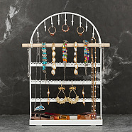 Arch Shaped Iron Jewelry Storage Rack with Wood Mat, Jewelry Organizer Holder Jewelry Tower with Tray, for Bracelet, Necklace, Earrings, Cosmetics Storage, White, 21x8x32cm(PW-WG78772-01)