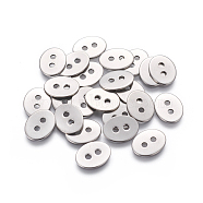 201 Stainless Steel Buttons, Oval, 2-Hole, Stainless Steel Color, 14x11x0.9mm, Hole: 2mm(STAS-L234-006B)