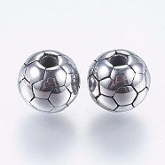 304 Stainless Steel Beads, FootBall/Soccer Ball, Antique Silver, 8mm, Hole: 2mm(STAS-I069-23AS-8MM)