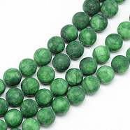 Natural White Jade Bead Strands, Dyed, Frosted, Round, Green, 10~11mm, Hole: 1.5mm, about 38~39pcs/strand, 14.9 inch(X-G-R297-10mm-53)