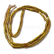 Handmade Nepalese Lampwork Beads, Column with Stripe Pattern, Gold, 3.5~8x3.5~5mm, Hole: 1.2mm, about 91~101pcs/strand, 25.59~26.38''(65~67cm)(LAMP-B023-04B-05)