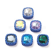 Sew on Rhinestone, Glass Rhinestone, with Brass Findings, Garments Accessories, Square, Mixed Color, Royal Blue, 21.5x21x10mm, Hole: 2.5mm and 3mm(RGLA-M008-J01-02)